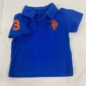 US Polo Assn Boys Royal Blue Short Sleeve Shirt Orange Logo Size 12 M big pony